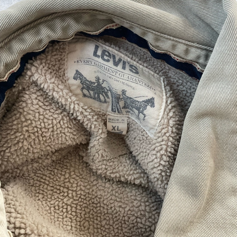 Levi’s Mens Size XL Khaki Fleece Sherpa Lined Button Down Shacket Vintage 2013 - Picture 13 of 15